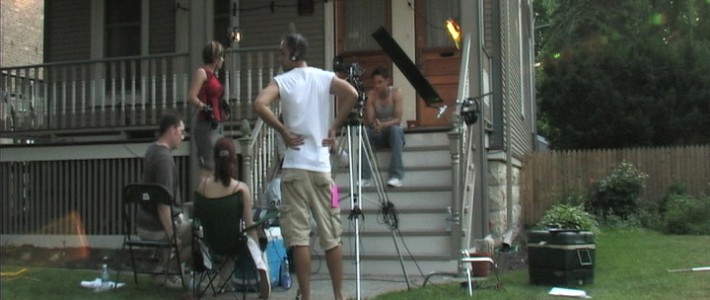 The front porch scene almost ready to go, for the independent movie PYRITE, filmed on location in Forest Park, IL